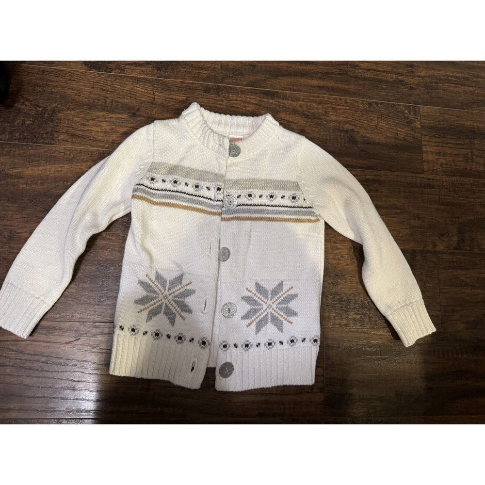 Gymboree Cardigan Sweater, White Snowflakes winter Sz:XS (4)